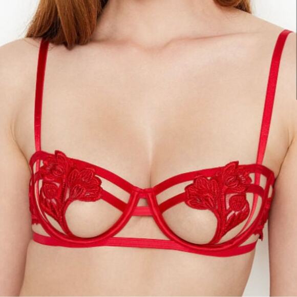 VS VERY SEXY Strappy Embroidered Open
Cup Balconette Bra 34DD Red - Picture 1 of 8